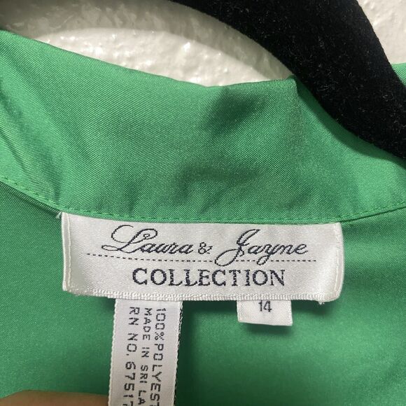 laura jayne blouse 14 silky green large l button up dressy work pleated tv - Picture 3 of 11